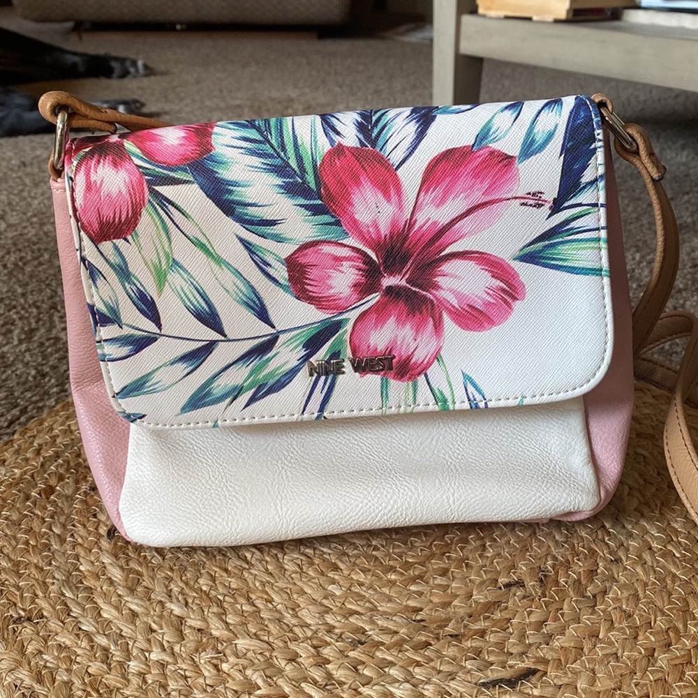 Pink floral crossbody purse